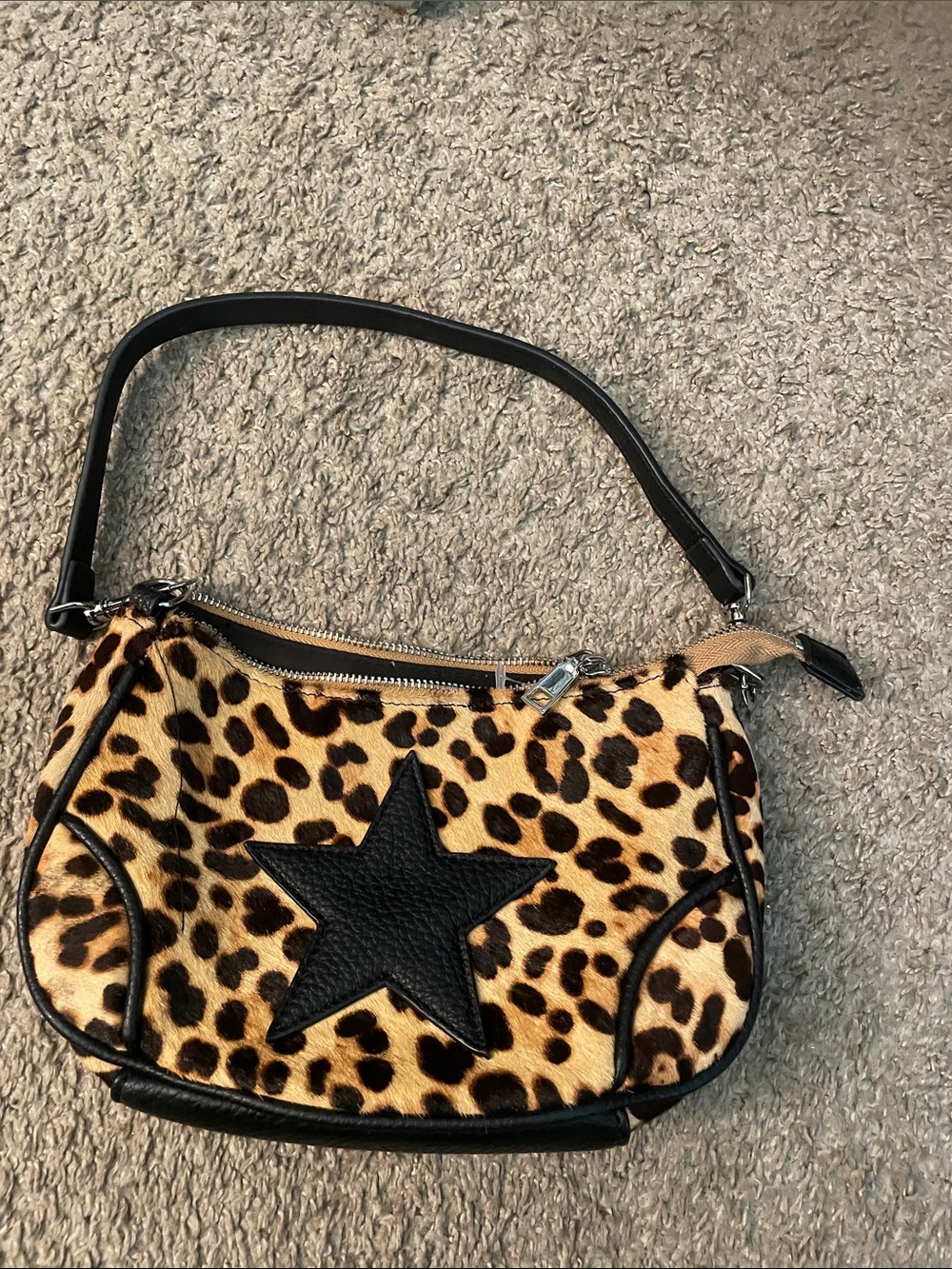silence + noise Leopard Print Shoulder Bag with Black Star